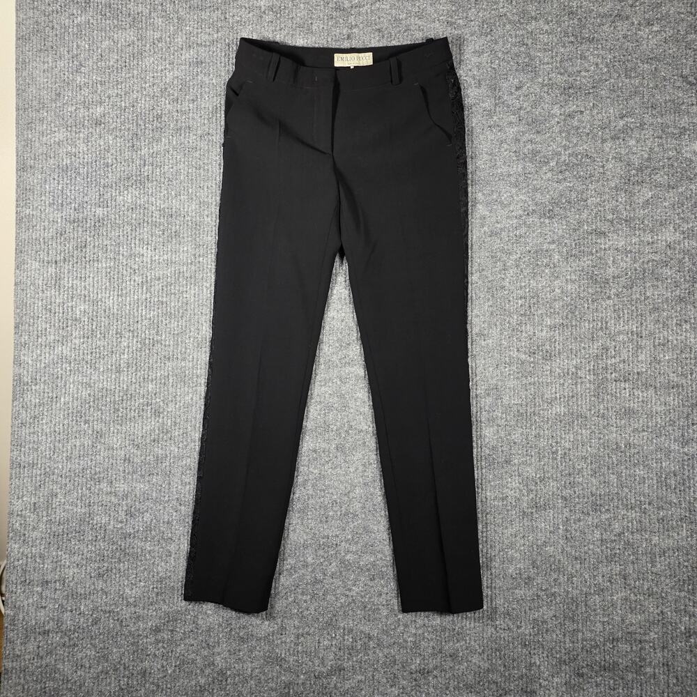 Emilio Pucci Black Wool Pants Lace‎ Trim Slim Trousers IT 40 US 6
